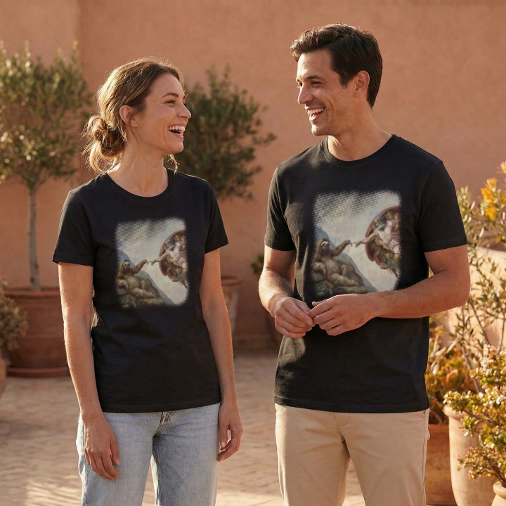 Koszulka Stworzenie Leniwca – Śmieszny Nadruk Parodia Sztuki