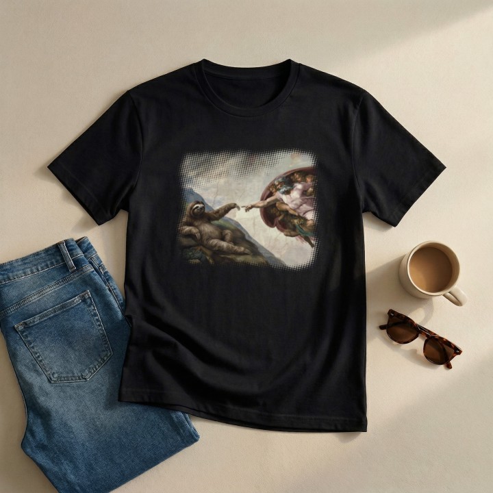 Koszulka Stworzenie Leniwca – Śmieszny Nadruk Parodia Sztuki