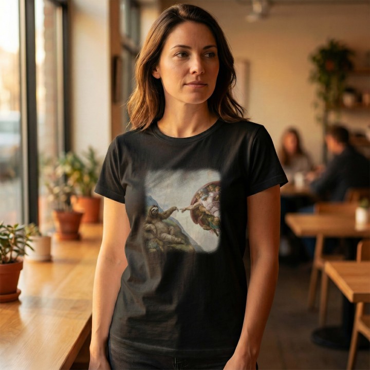 Koszulka Stworzenie Leniwca – Śmieszny Nadruk Parodia Sztuki