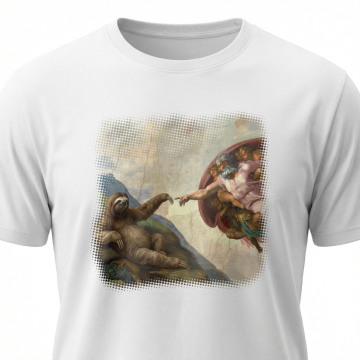 Koszulka Stworzenie Leniwca – Śmieszny Nadruk Parodia Sztuki