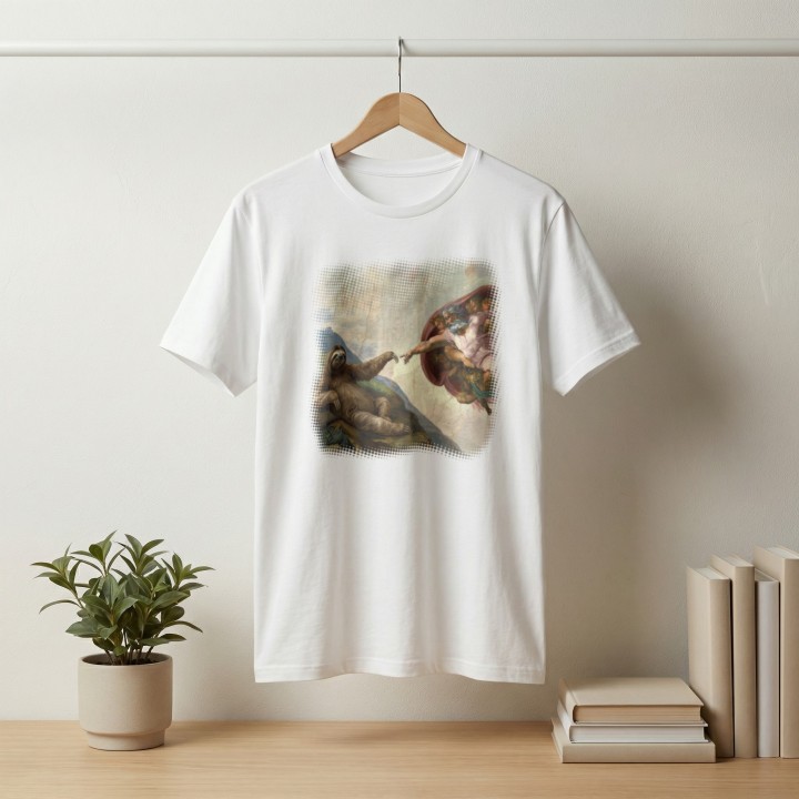 Koszulka Stworzenie Leniwca – Śmieszny Nadruk Parodia Sztuki