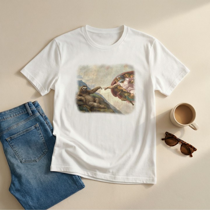 Koszulka Stworzenie Leniwca – Śmieszny Nadruk Parodia Sztuki