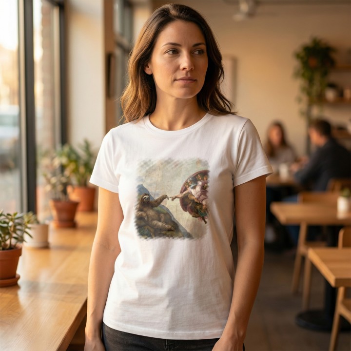 Koszulka Stworzenie Leniwca – Śmieszny Nadruk Parodia Sztuki