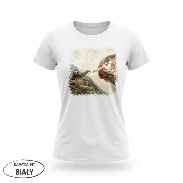 Koszulka Stworzenie Leniwca – Śmieszny Nadruk Parodia Sztuki