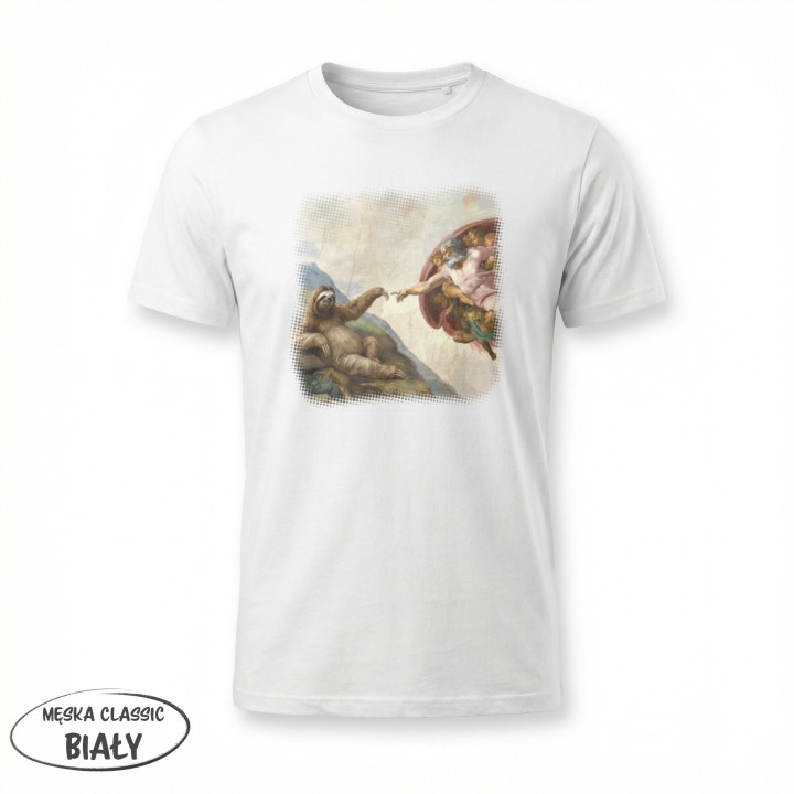 Koszulka Stworzenie Leniwca – Śmieszny Nadruk Parodia Sztuki