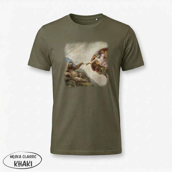 Koszulka Stworzenie Leniwca – Śmieszny Nadruk Parodia Sztuki