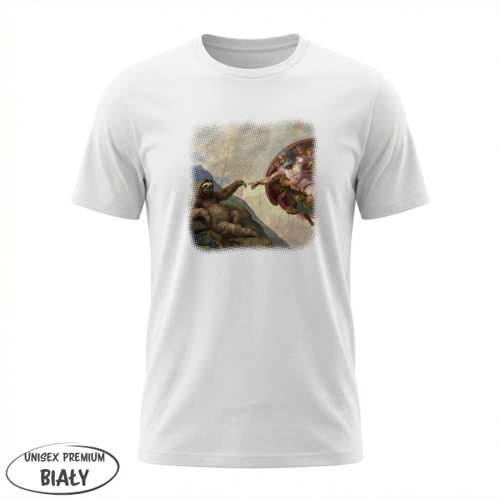 Koszulka Stworzenie Leniwca – Śmieszny Nadruk Parodia Sztuki