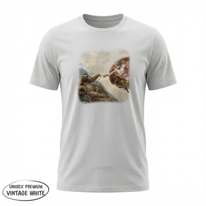 Koszulka Stworzenie Leniwca – Śmieszny Nadruk Parodia Sztuki