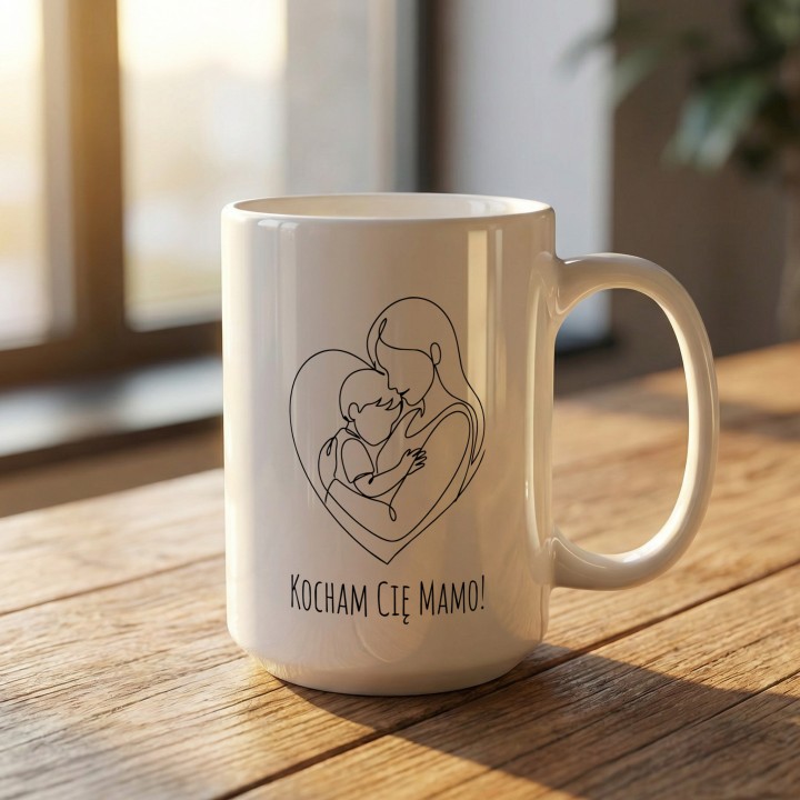 Kubek z nadrukiem Kocham Cię Mamo – Minimalistyczny Prezent dla Mamy