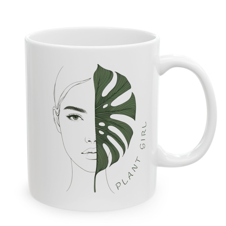 Kubek „Plant Girl” z monsterą – minimalistyczny kubek z napisem dla miłośniczki roślin