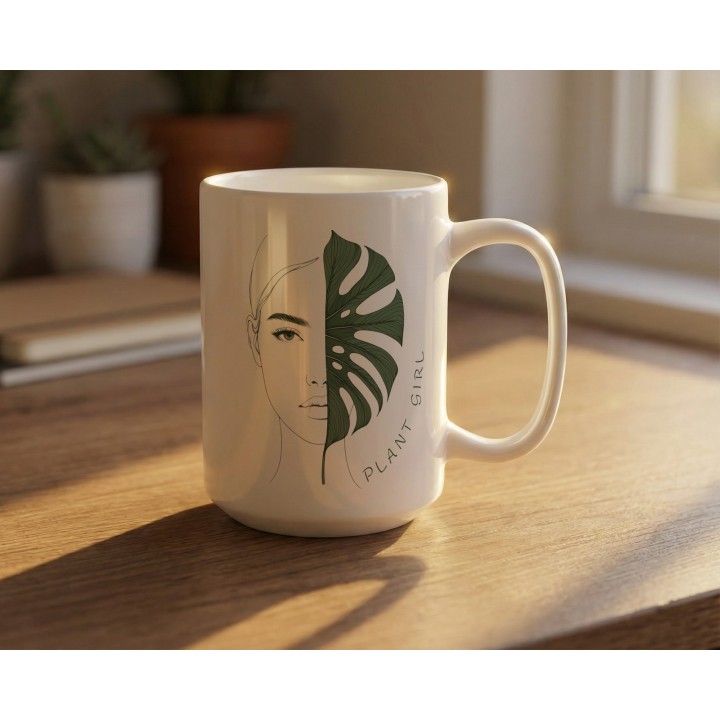 Kubek „Plant Girl” z monsterą – minimalistyczny kubek z napisem dla miłośniczki roślin
