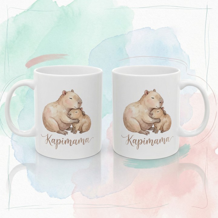 Kubek Kapimama Akwarela Prezent dla Mamy Estetyczny Kubek z Kapibarą