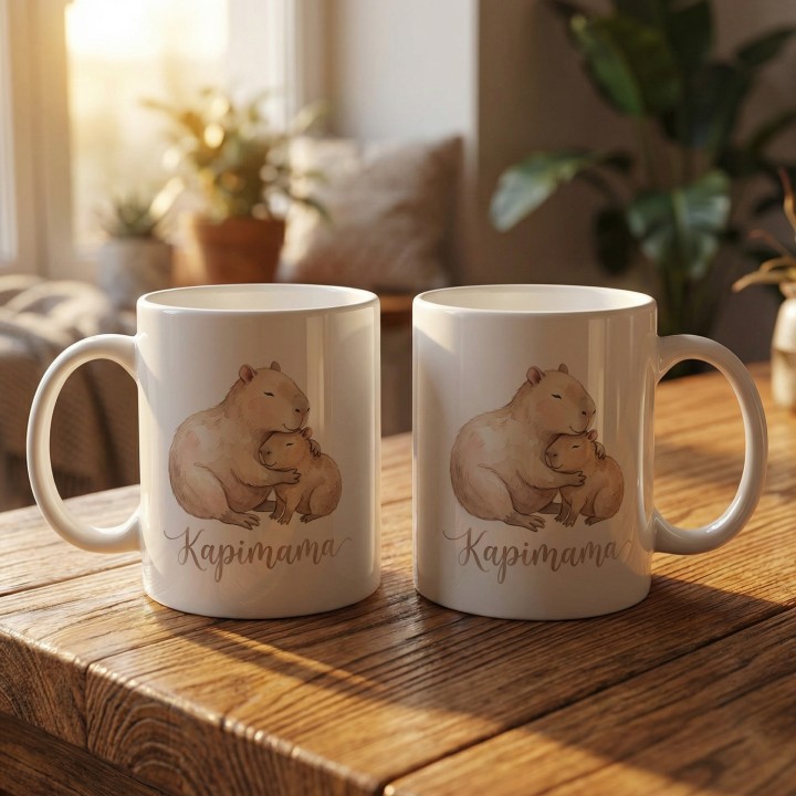 Kubek Kapimama Akwarela Prezent dla Mamy Estetyczny Kubek z Kapibarą