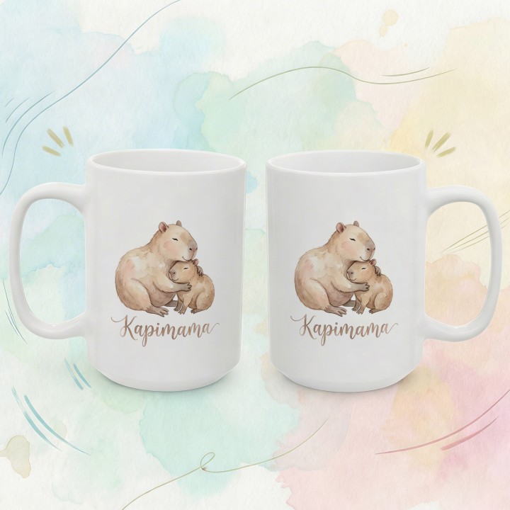 Kubek Kapimama Akwarela Prezent dla Mamy Estetyczny Kubek z Kapibarą