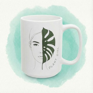 Kubek „Plant Girl” z monsterą – minimalistyczny kubek z napisem dla miłośniczki roślin