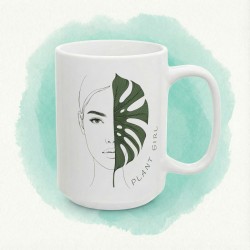 Kubek „PLANT GIRL” – minimalistyczna twarz i liść monstery
