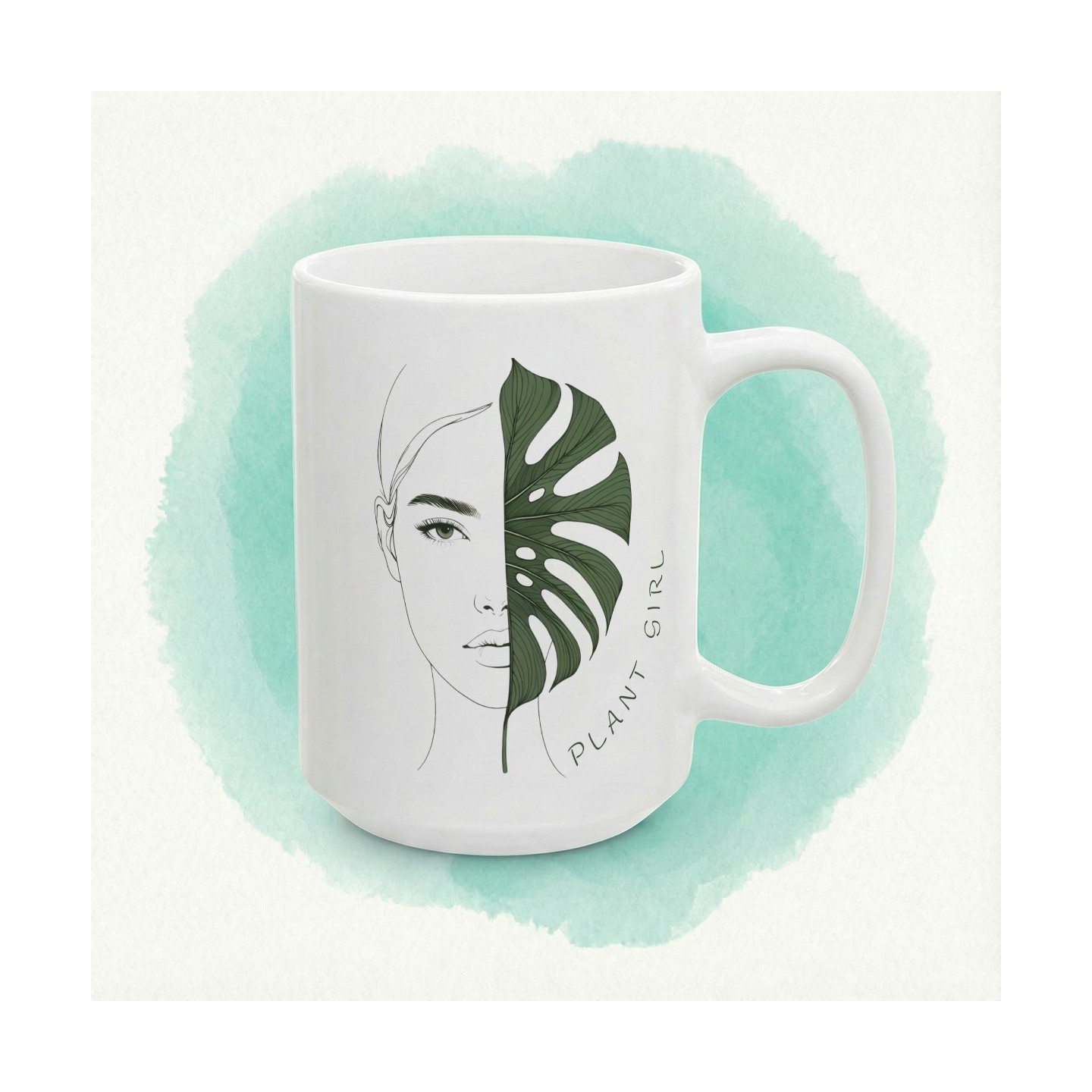 Kubek „PLANT GIRL” – minimalistyczna twarz i liść monstery