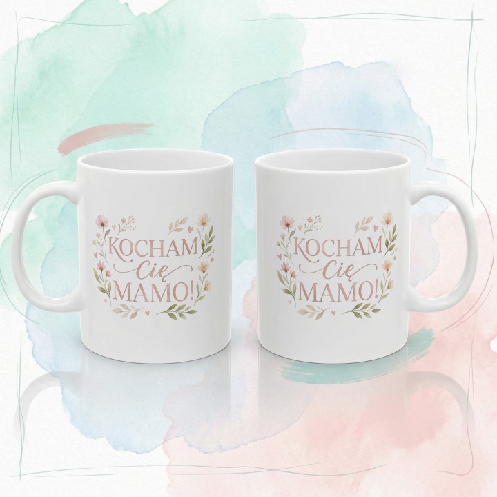 Kubek dla mamy Kocham Cię Mamo Kwiaty Prezent na Dzień Matki