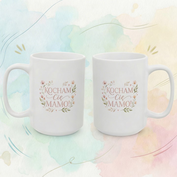 Kubek dla mamy Kocham Cię Mamo Kwiaty Prezent na Dzień Matki