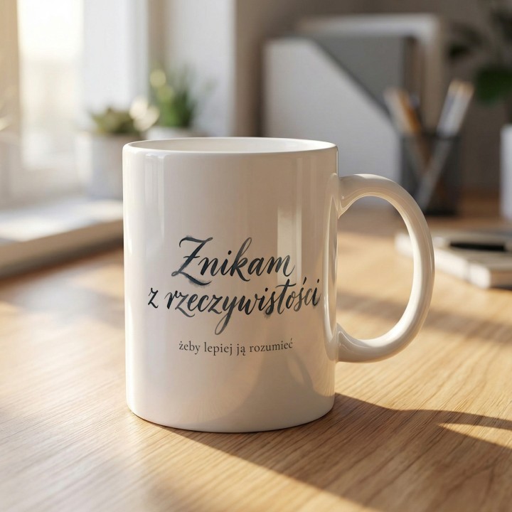 Kubek "Znikam z rzeczywistości" – idealny dla mola książkowego i introwertyka