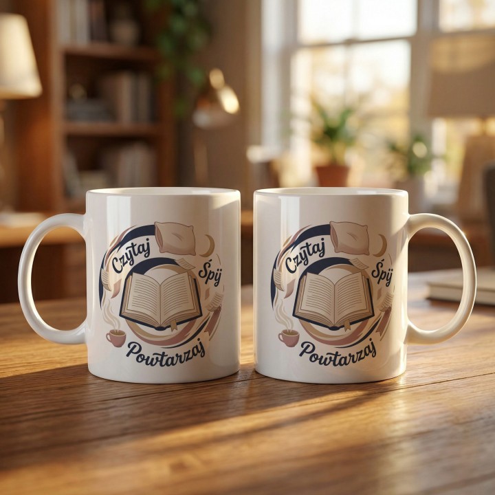 Kubek Czytaj Śpij Powtarzaj – Prezent dla mola książkowego | Cozy Vibe