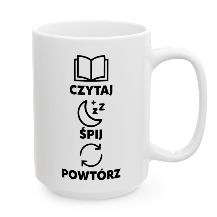Kubek mola książkowego Czytaj Śpij Powtarzaj | Artystyczny prezent dla czytelnika