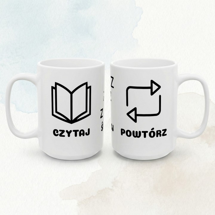 Kubek Czytaj Śpij Powtórz | Minimalistyczny prezent dla czytelnika mola książkowego