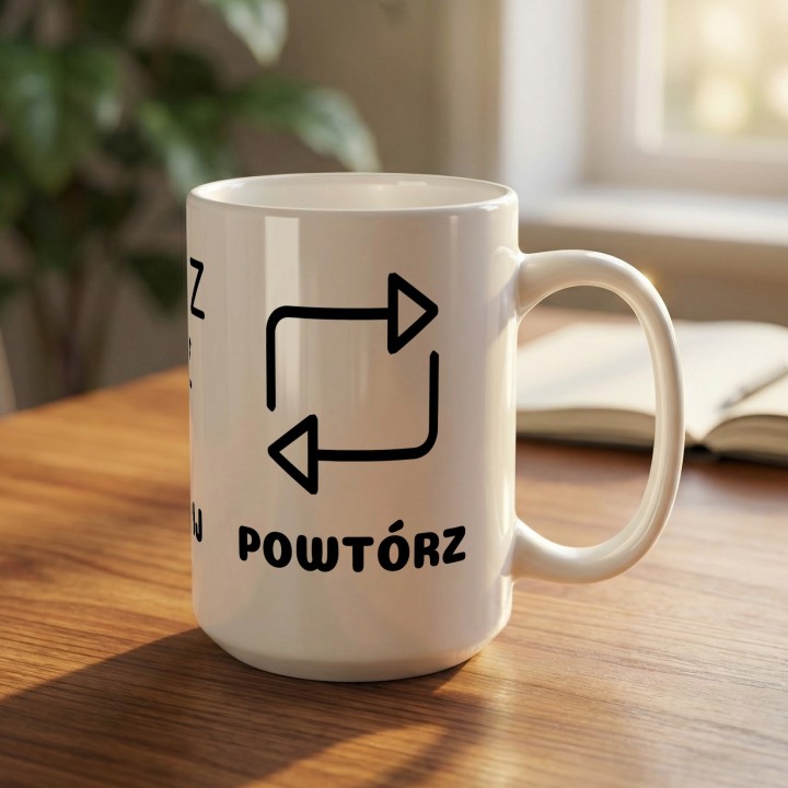 Kubek Czytaj Śpij Powtórz | Minimalistyczny prezent dla czytelnika mola książkowego