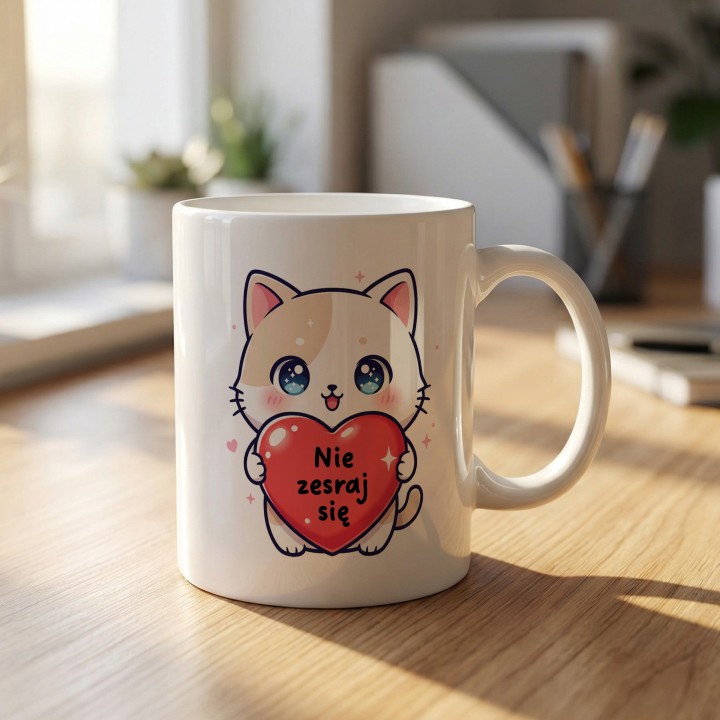 Kubek Nie zesraj się Słodki Kotek Śmieszny prezent z humorem