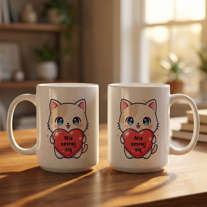 Kubek Nie zesraj się Słodki Kotek Śmieszny prezent z humorem