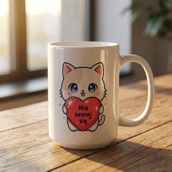 Kubek Nie zesraj się Słodki Kotek Śmieszny prezent z humorem