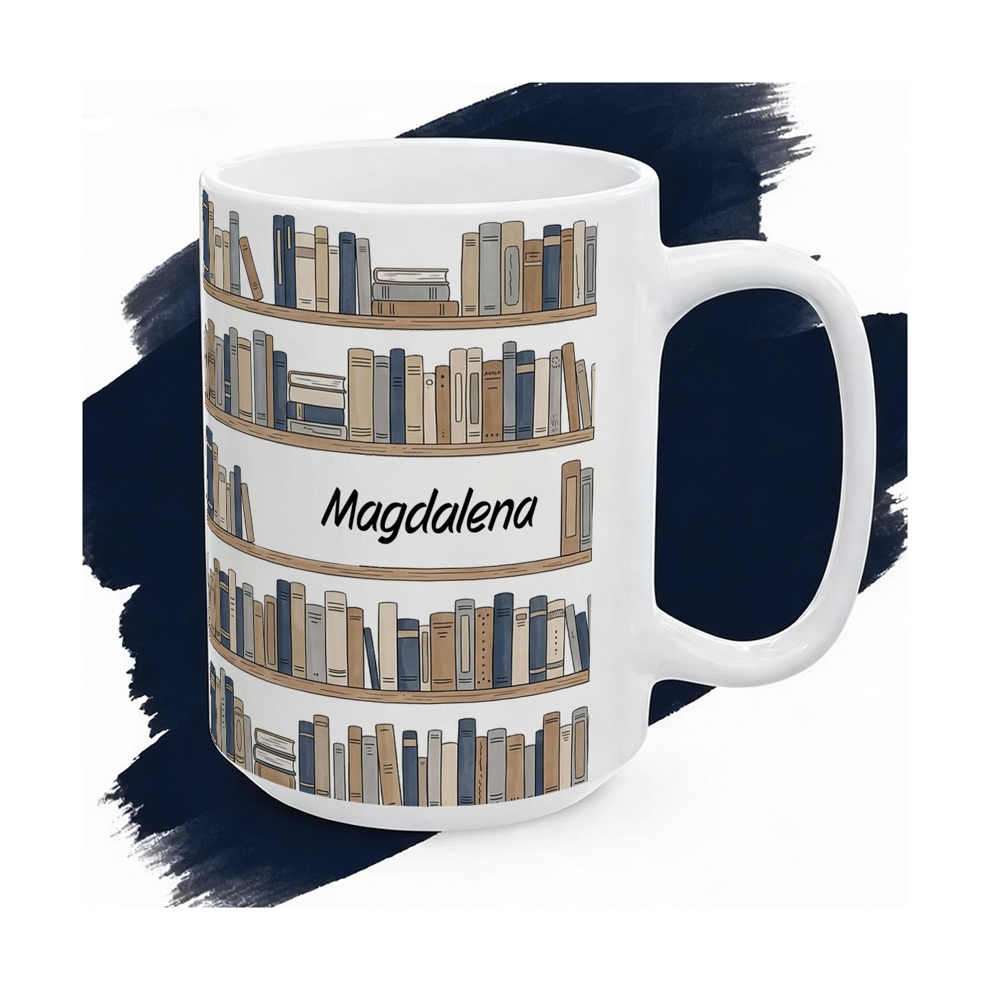 Kubek ceramiczny Regał z książkami Personalizowany Twoje Imię