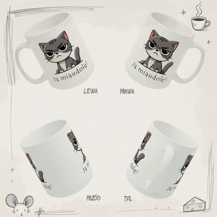 Kubek z nadrukiem kota „Ja miaudole!” – śmieszny kubek dla kociarzy do biura