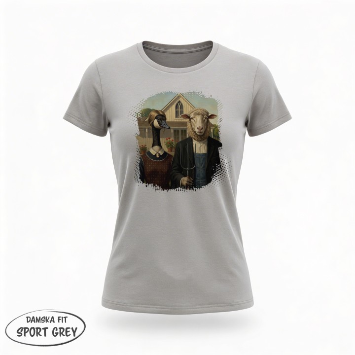 Koszulka American Gothic Parodia Gęś i Owca Śmieszny Nadruk