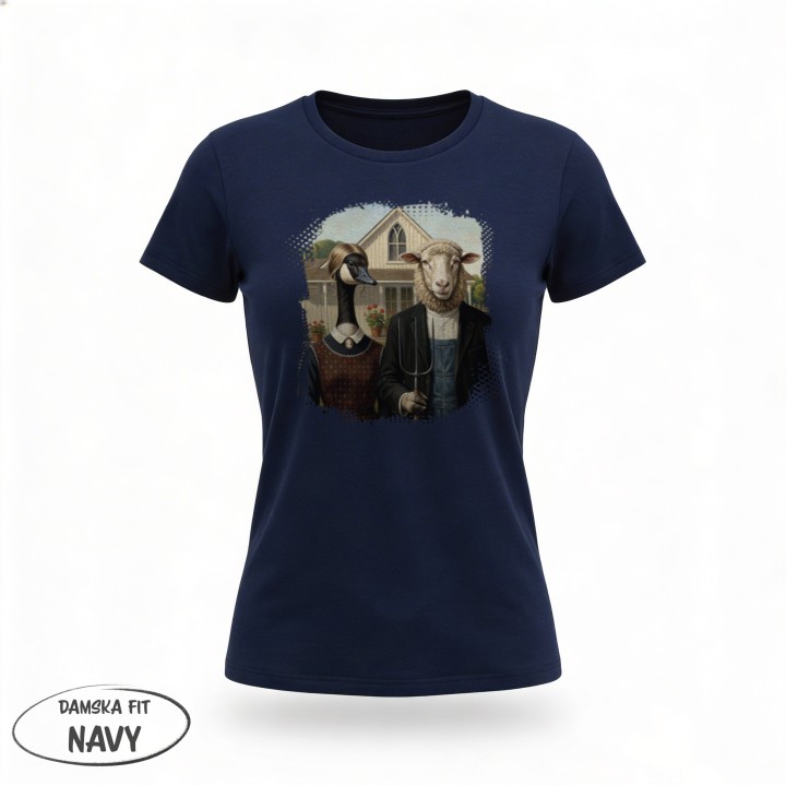 Koszulka American Gothic Parodia Gęś i Owca Śmieszny Nadruk