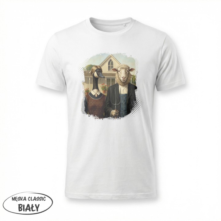 Koszulka American Gothic Parodia Gęś i Owca Śmieszny Nadruk