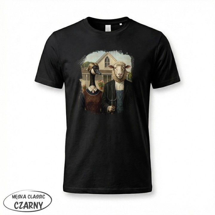 Koszulka American Gothic Parodia Gęś i Owca Śmieszny Nadruk