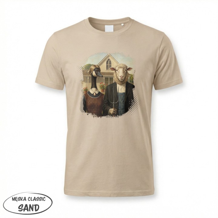 Koszulka American Gothic Parodia Gęś i Owca Śmieszny Nadruk