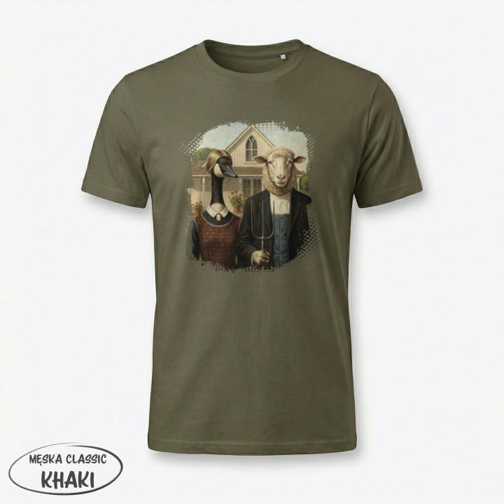 Koszulka American Gothic Parodia Gęś i Owca Śmieszny Nadruk