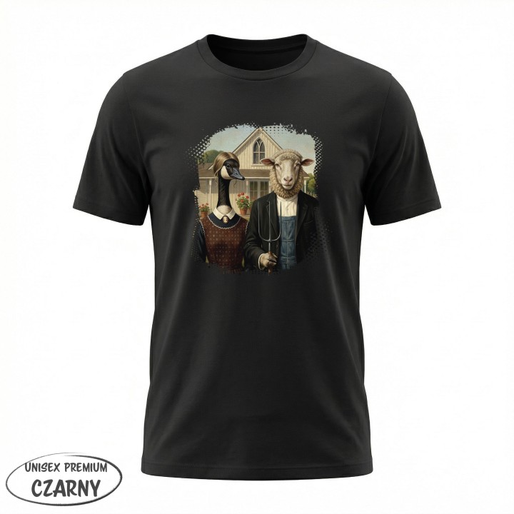 Koszulka American Gothic Parodia Gęś i Owca Śmieszny Nadruk