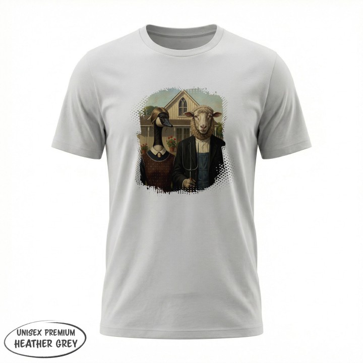 Koszulka American Gothic Parodia Gęś i Owca Śmieszny Nadruk