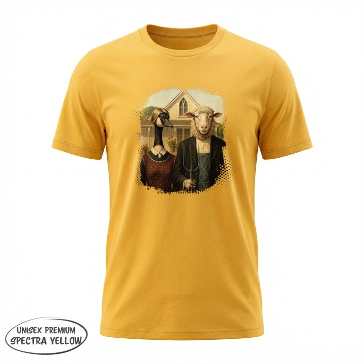 Koszulka American Gothic Parodia Gęś i Owca Śmieszny Nadruk
