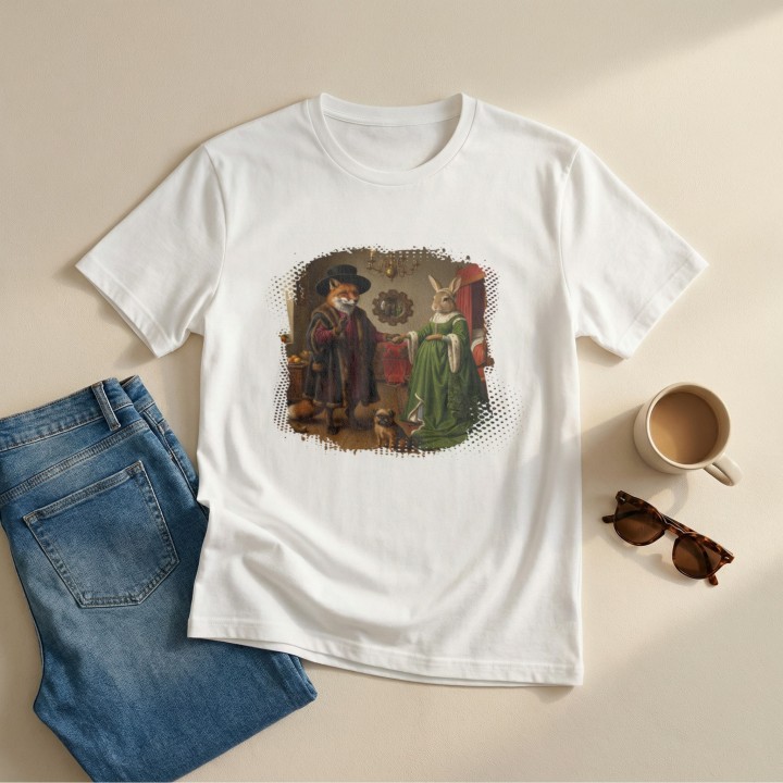 Koszulka Małżeństwo Arnolfinich Parodia Lis i Zając | Art T-shirt
