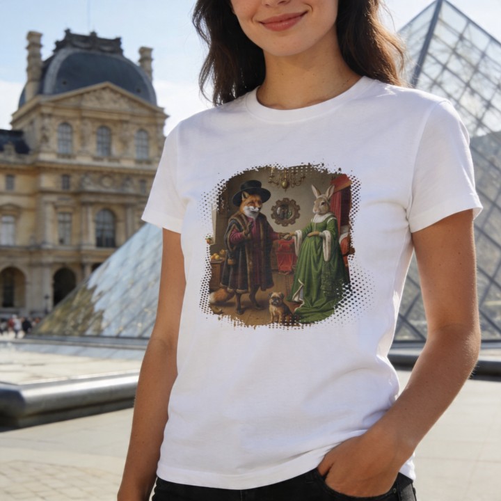 Koszulka Małżeństwo Arnolfinich Parodia Lis i Zając | Art T-shirt