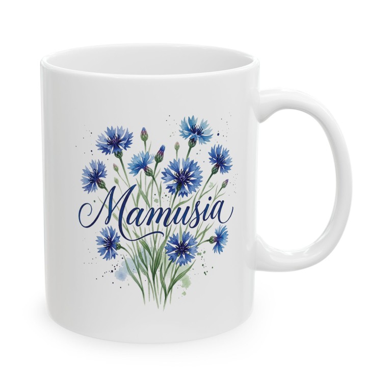 Kubek z nadrukiem Mamusia - prezent dla mamy, motyw chabry
