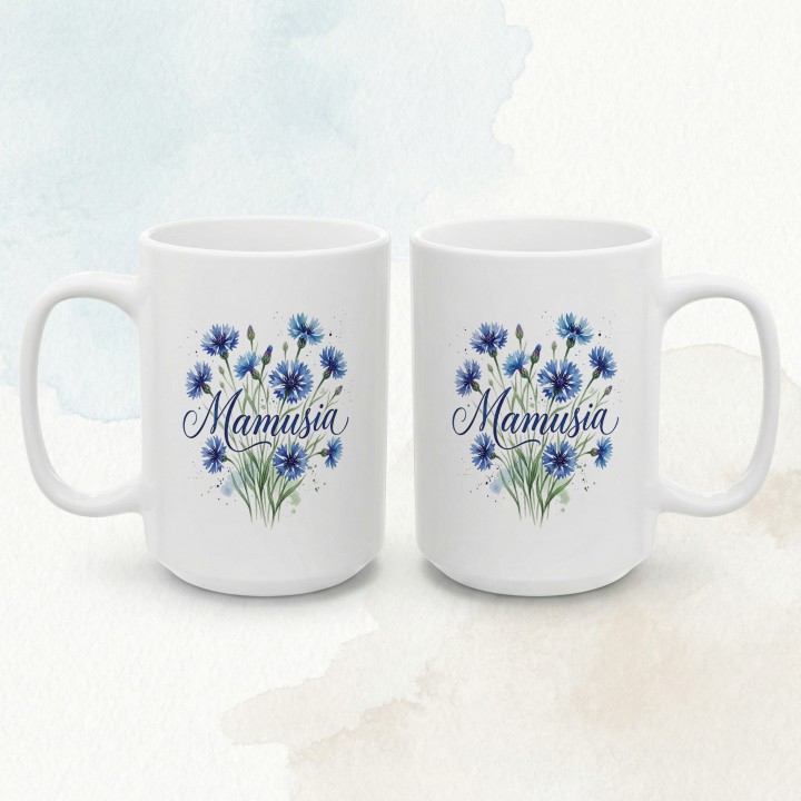 Kubek z nadrukiem Mamusia - prezent dla mamy, motyw chabry