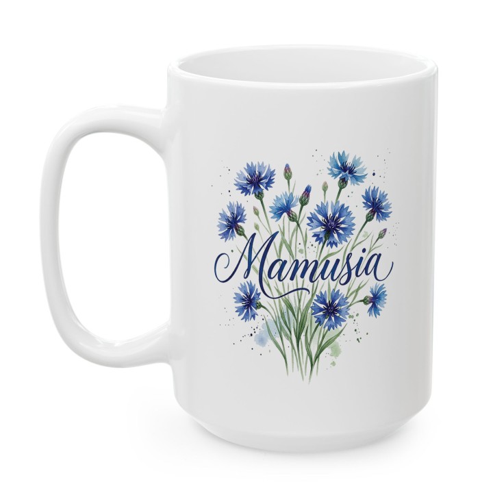 Kubek z nadrukiem Mamusia - prezent dla mamy, motyw chabry