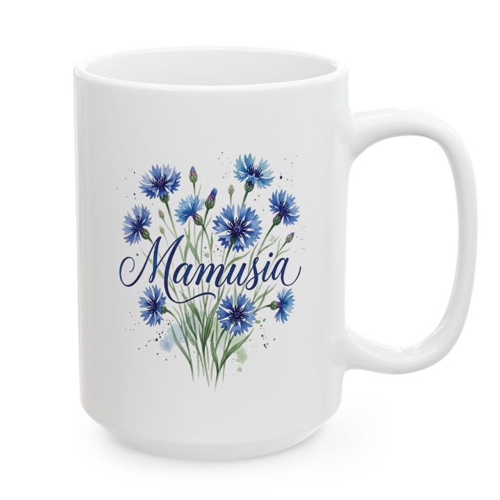 Kubek z nadrukiem Mamusia - prezent dla mamy, motyw chabry