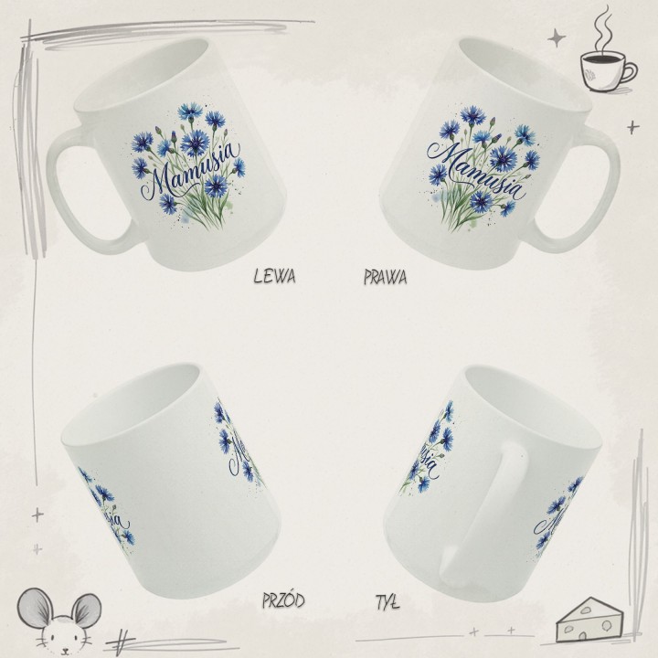 Kubek z nadrukiem Mamusia - prezent dla mamy, motyw chabry