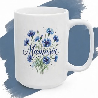 Kubek z nadrukiem Mamusia - prezent dla mamy, motyw chabry